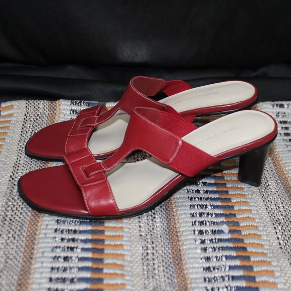 Worthington Red Leather Sandals Heels - Picture 11 of 13